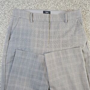 Express Editor Boot Dress Pants Gray Plaid Mid Rise Trousers Size 0L Long